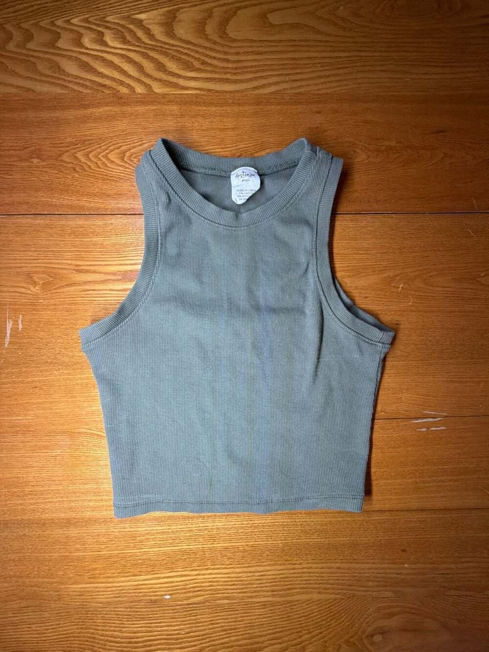 Destined Sage Green Ribbed High-Neck Crop Tank Top